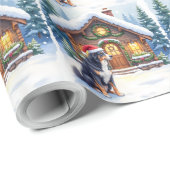 Greater Swiss Mountain Dog Snowy Cabin Santa Hat Cadeaupapier (Rol Hoek)
