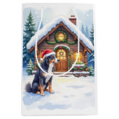 Greater Swiss Mountain Dog Snowy Cabin Santa Hat Medium Cadeauzakje (Voorkant)