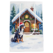 Greater Swiss Mountain Dog Snowy Cabin Santa Hat Medium Cadeauzakje (Achterkant)