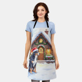 Greater Swiss Mountain Dog Snowy Cabin Santa Hat Schort (Gedragen)