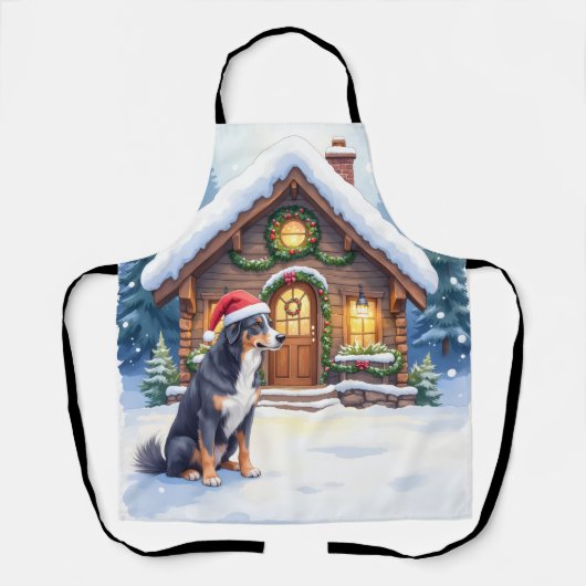 Greater Swiss Mountain Dog Snowy Cabin Santa Hat Schort (Voorkant)