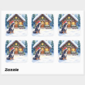 Greater Swiss Mountain Dog Snowy Cabin Santa Hat Vierkante Sticker (Vel)