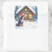 Greater Swiss Mountain Dog Snowy Cabin Santa Hat Vierkante Sticker (Tas)