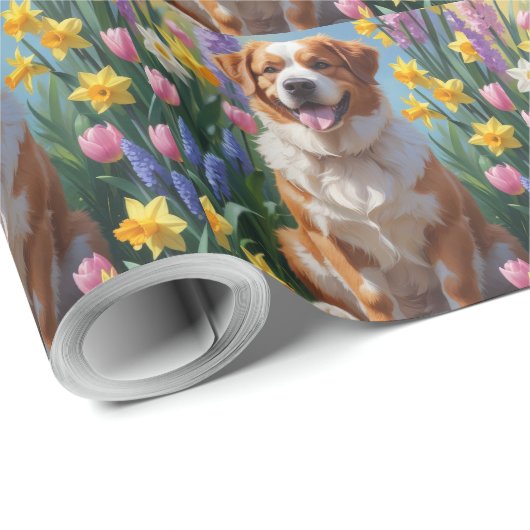 Greater Swiss Mountain Dog Spring Bloemen Schilder Cadeaupapier (Rol Hoek)
