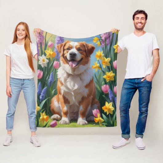 Greater Swiss Mountain Dog Spring Bloemen Schilder Fleece Deken (In situ)