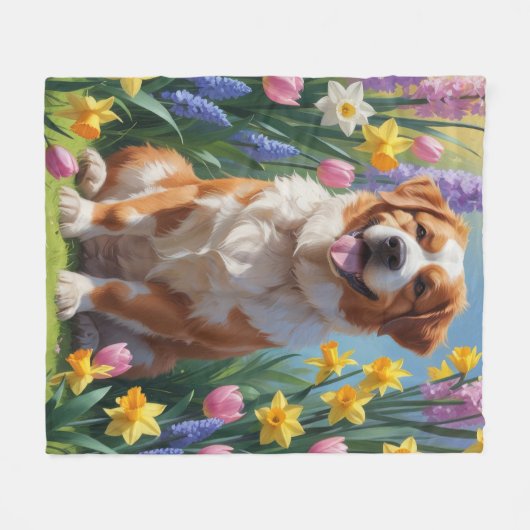 Greater Swiss Mountain Dog Spring Bloemen Schilder Fleece Deken (Voorkant (Horizontaal))
