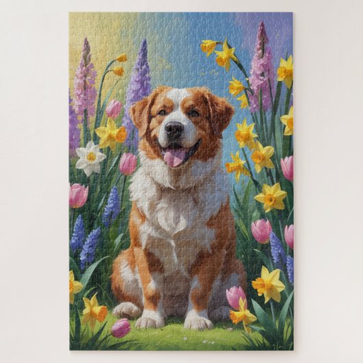 Greater Swiss Mountain Dog Spring Bloemen Schilder Legpuzzel (Verticaal)