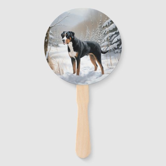 Greater Swiss Mountain Laat het sneeuwen Kerstmis Handwaaier (Voorkant)