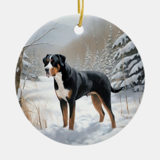 Greater Swiss Mountain Laat het sneeuwen Kerstmis Keramisch Ornament (Voorkant)