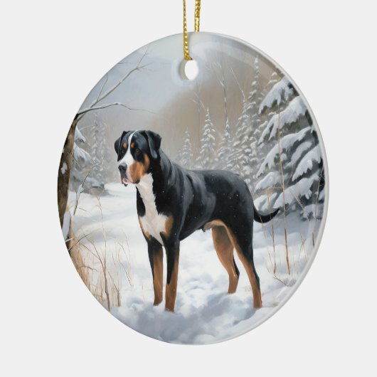 Greater Swiss Mountain Laat het sneeuwen Kerstmis Keramisch Ornament (Links)