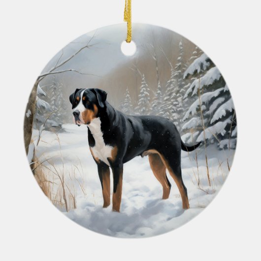 Greater Swiss Mountain Laat het sneeuwen Kerstmis Keramisch Ornament (Achterkant)