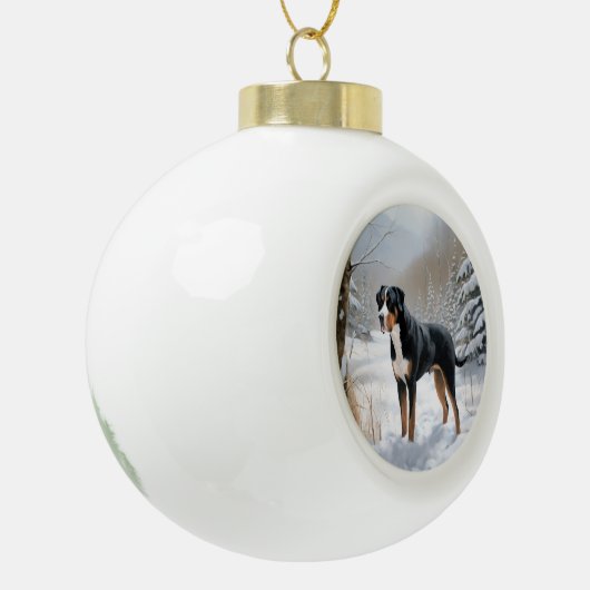 Greater Swiss Mountain Laat het sneeuwen Kerstmis Keramische Bal Ornament (Links)