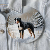 Greater Swiss Mountain Laat het sneeuwen Kerstmis Ronde Button 6,0 Cm (In situ)