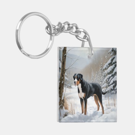 Greater Swiss Mountain Laat het sneeuwen Kerstmis Sleutelhanger (Voorkant Links)