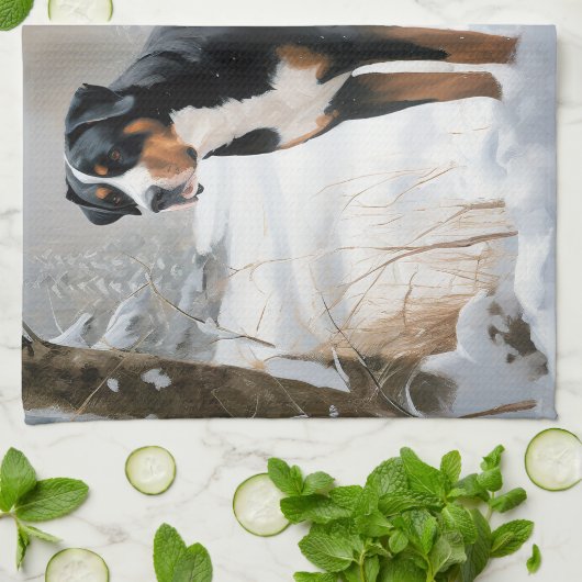 Greater Swiss Mountain Laat het sneeuwen Kerstmis Theedoek (Gevouwen)