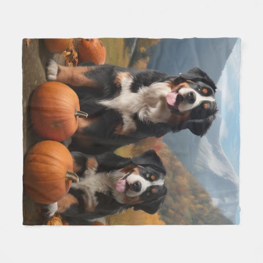 Greater Swiss Mountain Pup herfst Delight pompoen Fleece Deken (Voorkant (Horizontaal))