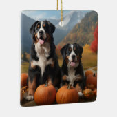 Greater Swiss Mountain Pup herfst Delight pompoen Keramisch Ornament (Rechts)