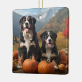 Greater Swiss Mountain Pup herfst Delight pompoen Keramisch Ornament (Links)