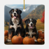 Greater Swiss Mountain Pup herfst Delight pompoen Keramisch Ornament (Achterkant)