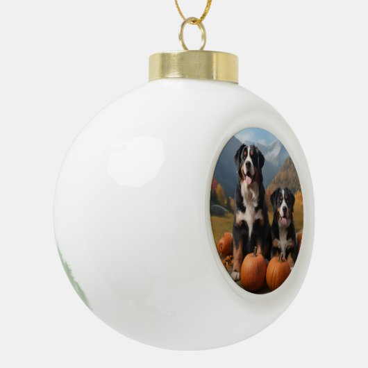 Greater Swiss Mountain Pup herfst Delight pompoen Keramische Bal Ornament (Links)