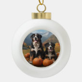 Greater Swiss Mountain Pup herfst Delight pompoen Keramische Bal Ornament (Voorkant)