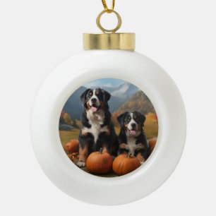 Greater Swiss Mountain Pup herfst Delight pompoen Keramische Bal Ornament