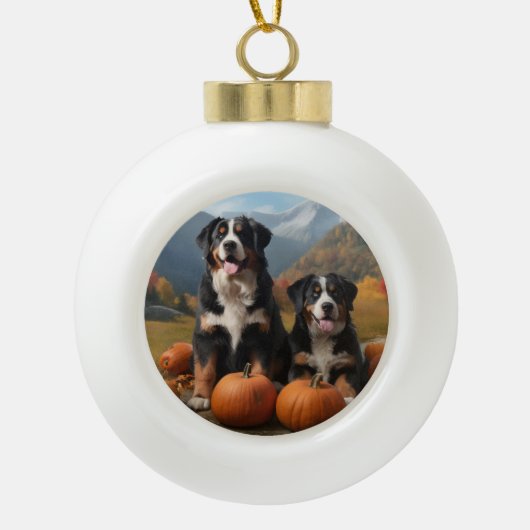 Greater Swiss Mountain Pup herfst Delight pompoen Keramische Bal Ornament (Voorkant)