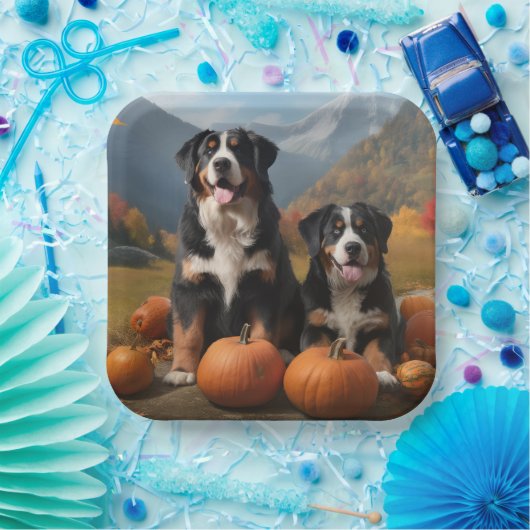 Greater Swiss Mountain Pup herfst Delight pompoen Papieren Bordje (Feest)