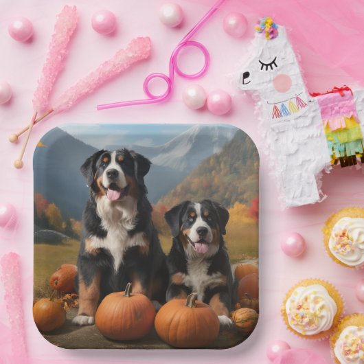 Greater Swiss Mountain Pup herfst Delight pompoen Papieren Bordje (Feest)
