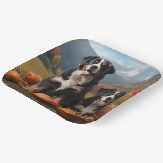 Greater Swiss Mountain Pup herfst Delight pompoen Papieren Bordje (Gebogen)