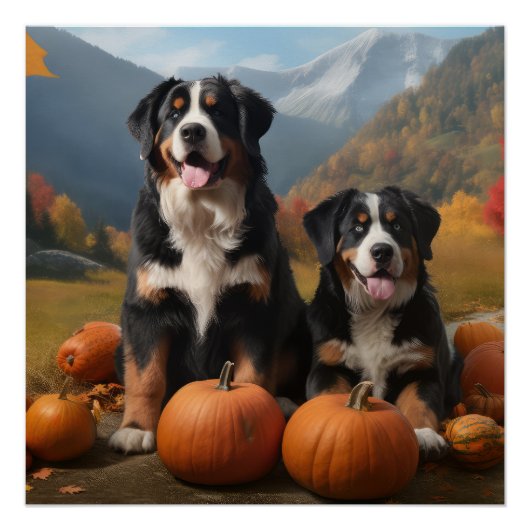Greater Swiss Mountain Pup herfst Delight pompoen Perfect Poster (Voorkant)
