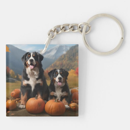 Greater Swiss Mountain Pup herfst Delight pompoen Sleutelhanger (Achterkant)
