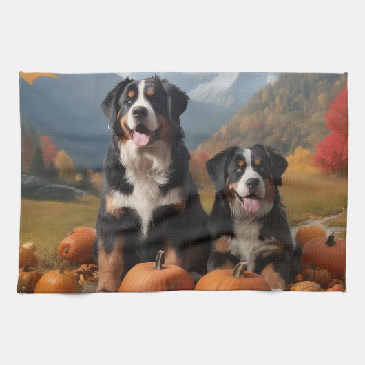 Greater Swiss Mountain Pup herfst Delight pompoen Theedoek (Horizontaal)