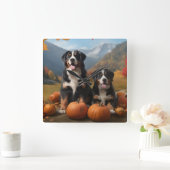 Greater Swiss Mountain Pup herfst Delight pompoen Vierkante Klok (Huis)