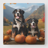 Greater Swiss Mountain Pup herfst Delight pompoen Vierkante Klok (Voorkant)