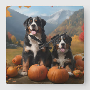Greater Swiss Mountain Pup herfst Delight pompoen Vierkante Klok