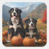 Greater Swiss Mountain Pup herfst Delight pompoen Vierkante Sticker (Voorkant)