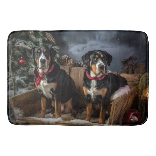 Greater Swiss Mountain Snowy Sleigh Kerstmis Badmat (Voorkant)