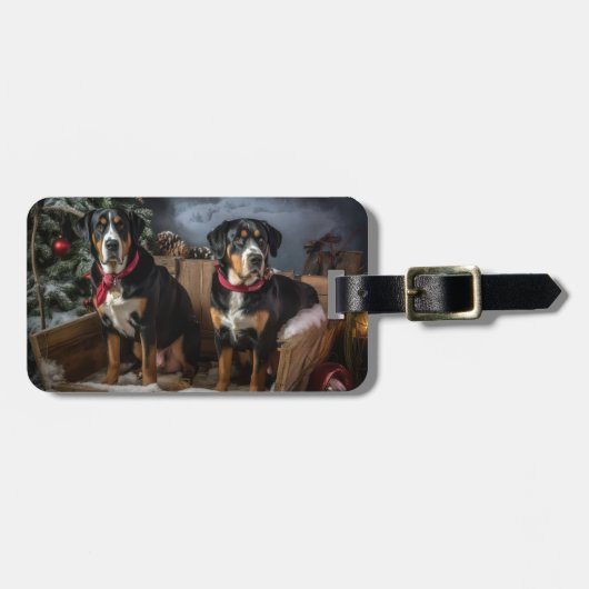 Greater Swiss Mountain Snowy Sleigh Kerstmis Bagagelabel (Voorkant horizontaal)