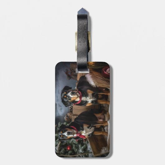 Greater Swiss Mountain Snowy Sleigh Kerstmis Bagagelabel (Achterkant verticaal)