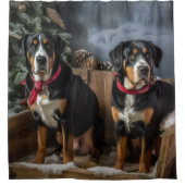 Greater Swiss Mountain Snowy Sleigh Kerstmis Douchegordijn (Voorkant)