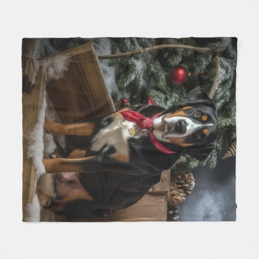 Greater Swiss Mountain Snowy Sleigh Kerstmis Fleece Deken (Voorkant (Horizontaal))