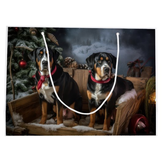 Greater Swiss Mountain Snowy Sleigh Kerstmis Groot Cadeauzakje (Achterkant)