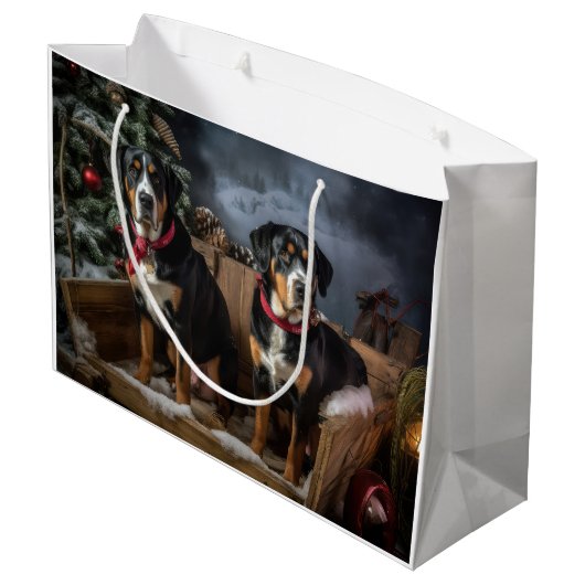 Greater Swiss Mountain Snowy Sleigh Kerstmis Groot Cadeauzakje (Achterkant Gekanteld)