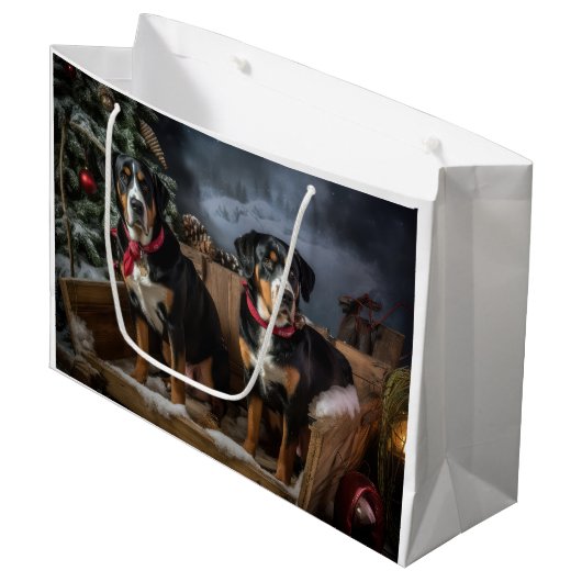Greater Swiss Mountain Snowy Sleigh Kerstmis Groot Cadeauzakje (Voorkant Gekanteld)