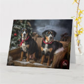 Greater Swiss Mountain Snowy Sleigh Kerstmis Kaart (Gele Bloem)