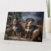 Greater Swiss Mountain Snowy Sleigh Kerstmis Kaart (Voorkant)