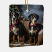 Greater Swiss Mountain Snowy Sleigh Kerstmis Keramisch Ornament (Rechts)