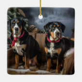 Greater Swiss Mountain Snowy Sleigh Kerstmis Keramisch Ornament (Achterkant)