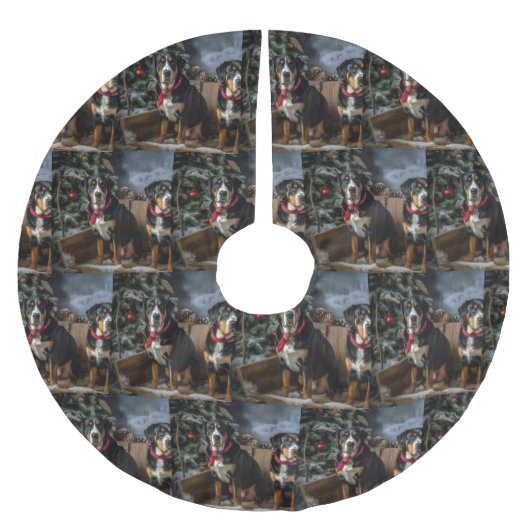 Greater Swiss Mountain Snowy Sleigh Kerstmis Kerstboom Rok (Voorkant)